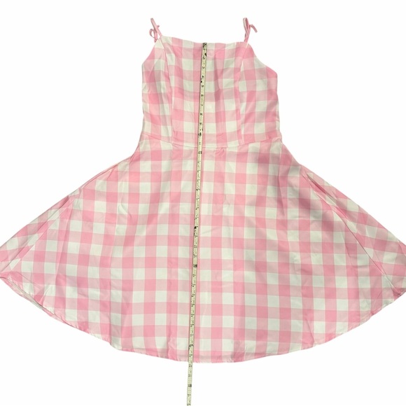 Pink & White Checkered Barbie Dress Costume with Bow Belt & Earrings size L - Picture 12 of 16